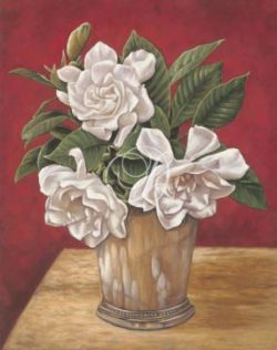 Camelias In Silver Vase